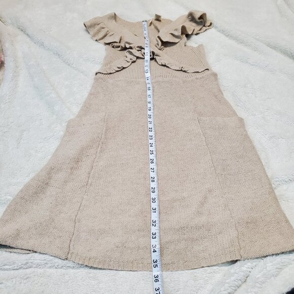 Anthropologie Moth Cream Linen Wool Dress XS Boho Feminine Cottagecore Romantic - Picture 9 of 10